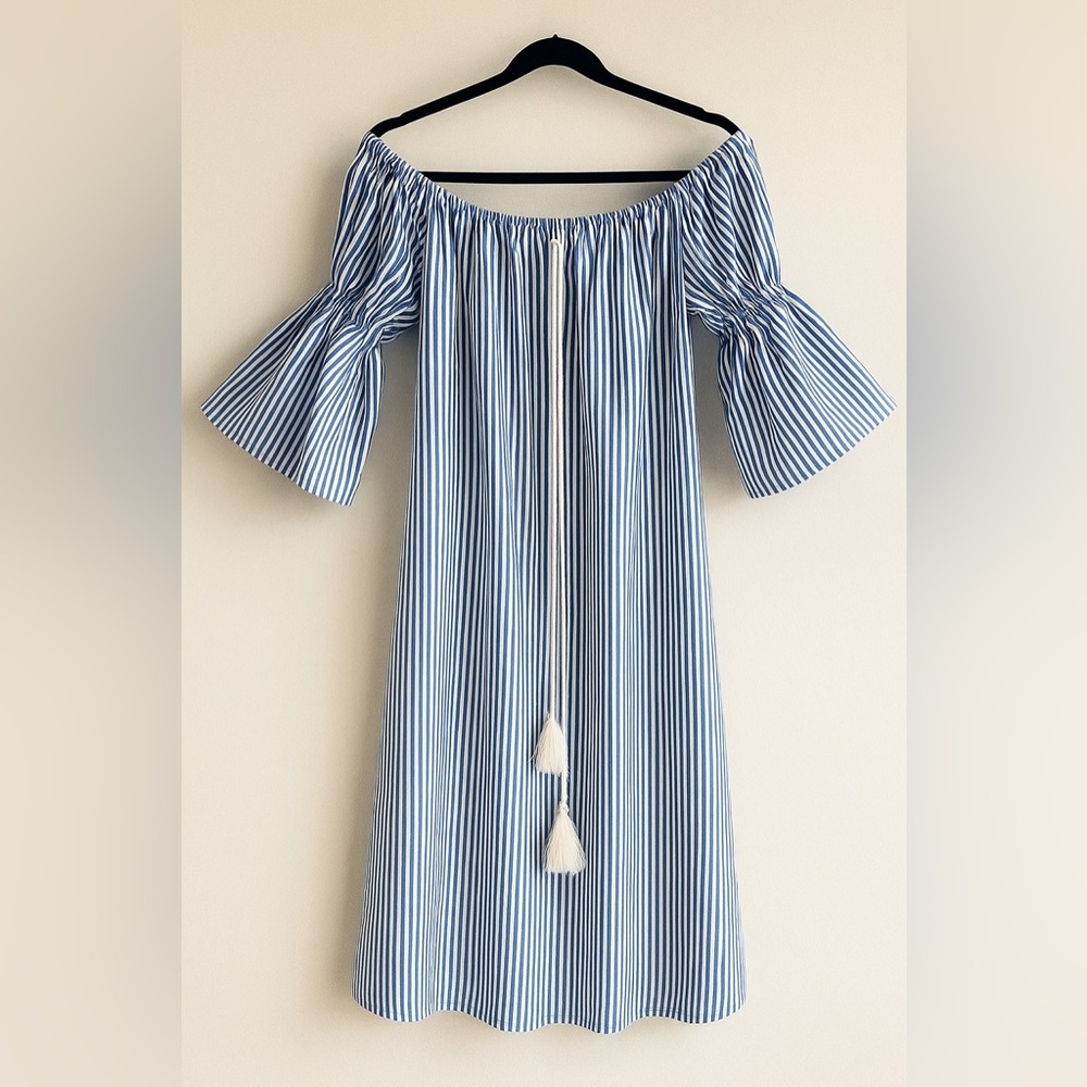 Seersucker off shoulder dress